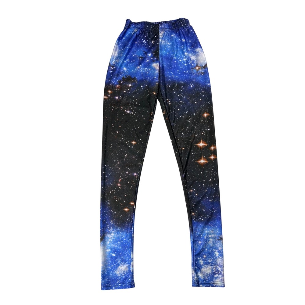 Galaxy Print Leggings Blue Black Nebula Star Celestial‎ Stretch Pants